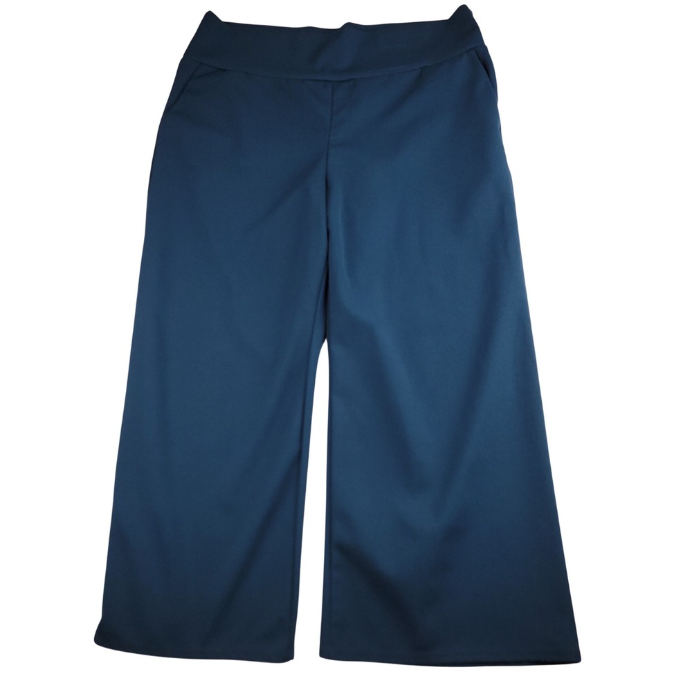 Hemish USA Womens Wide Leg Cropped Pants Teal Blue High Rise Culottes Large